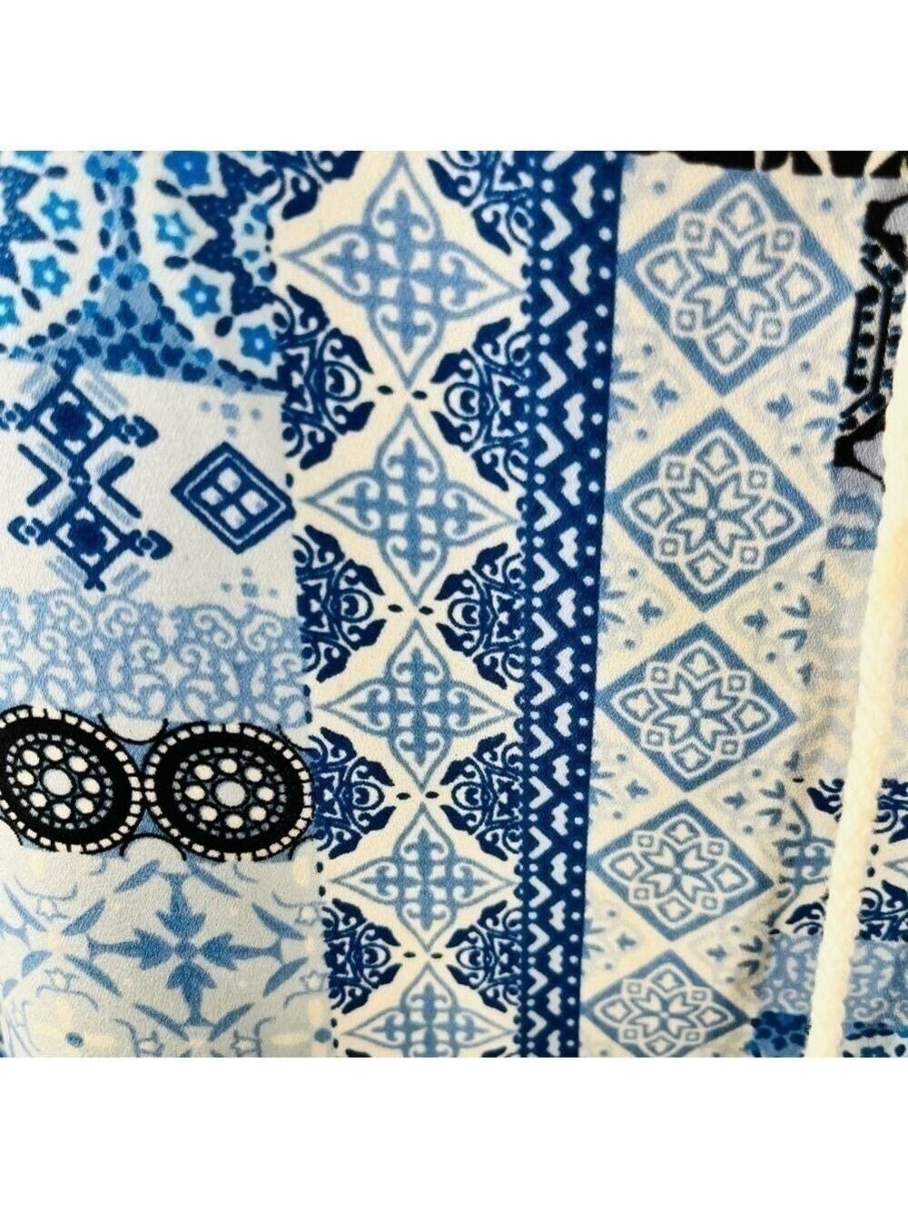 Suzy Shier Blue Geometric Zellige Print Boho Sleeveless Top with Shirring Size M - Picture 5 of 12